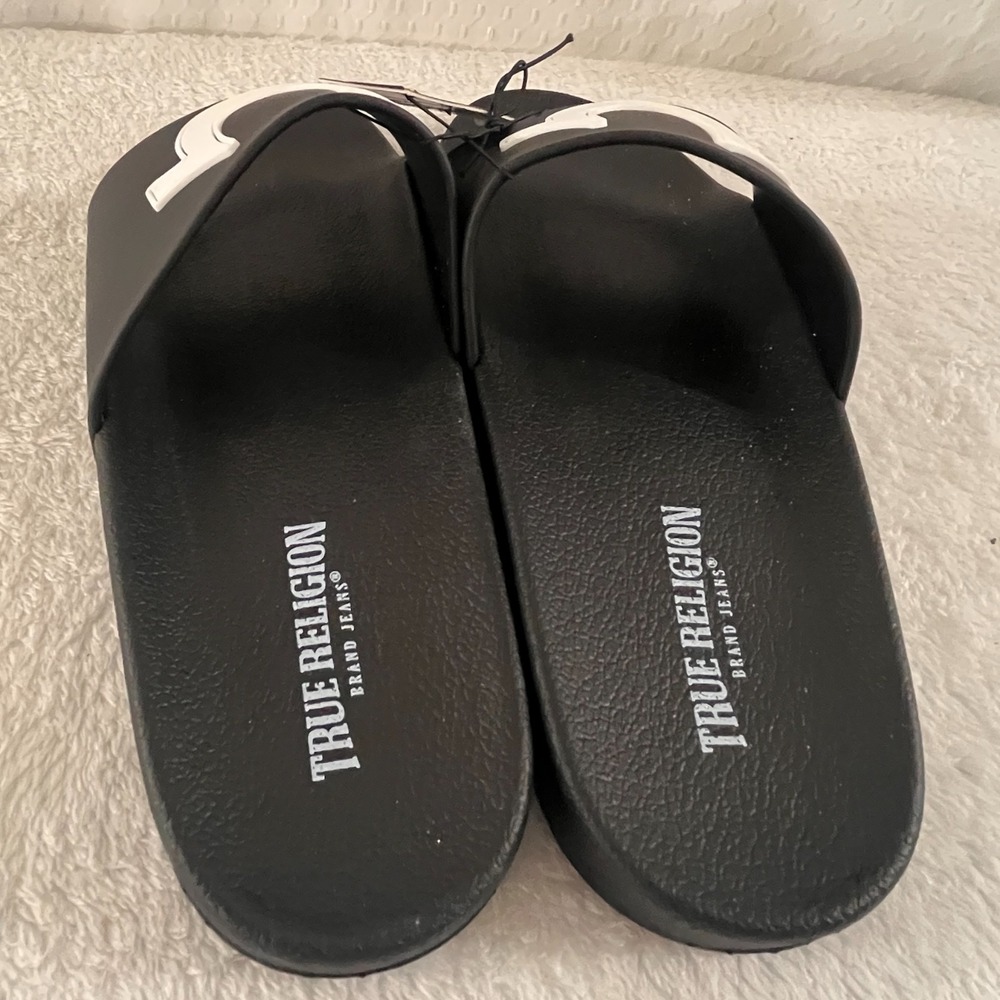 True Religion Men's TR-112-S Black & White Logo Slide Sandals Lightweight Size 8 - Picture 4 of 6